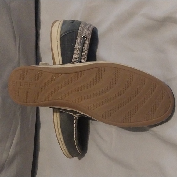 Sperry Top Slider Songfish Size 7 Linen and Navy Boat Shoes - Picture 5 of 6